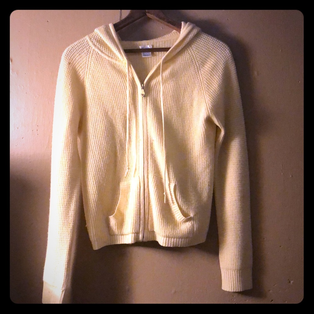 Yellow 100% Cashmere Hoodie Zip up sweater.